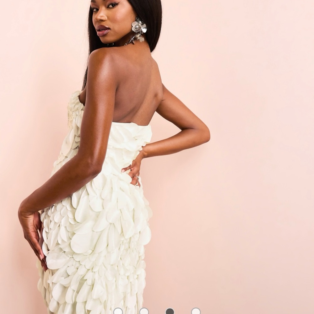 White Ruched Ruffled Strapless Mini Dress - Picture 2 of 6